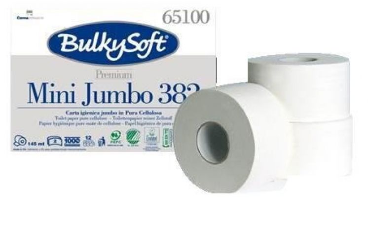 Papier toaletowy mini jumbo BULKYSOFT PREMIUM BIAŁY 145M 2 warstwy