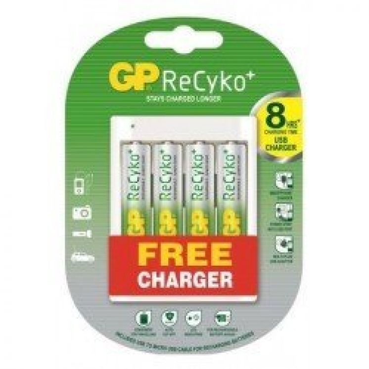 Ładowarka do akumulatorów z USB U411 (4 X 270AAHC + ład. WA12) GP Batteries GPRHOU411029