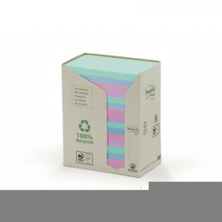 Ekologiczne karteczki samoprzylepne Post-it z certyfikatem PEFC Recycled, Pastelowe, 76x76mm, 16x100 kartek