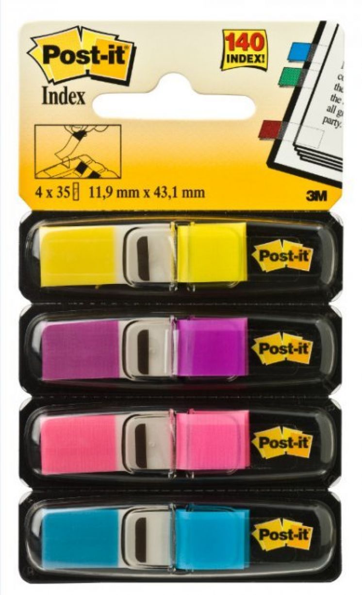 Zakładki indeksujące POST-IT® PP, 12x43mm, 4x35 kart., mix kolorów neonowy