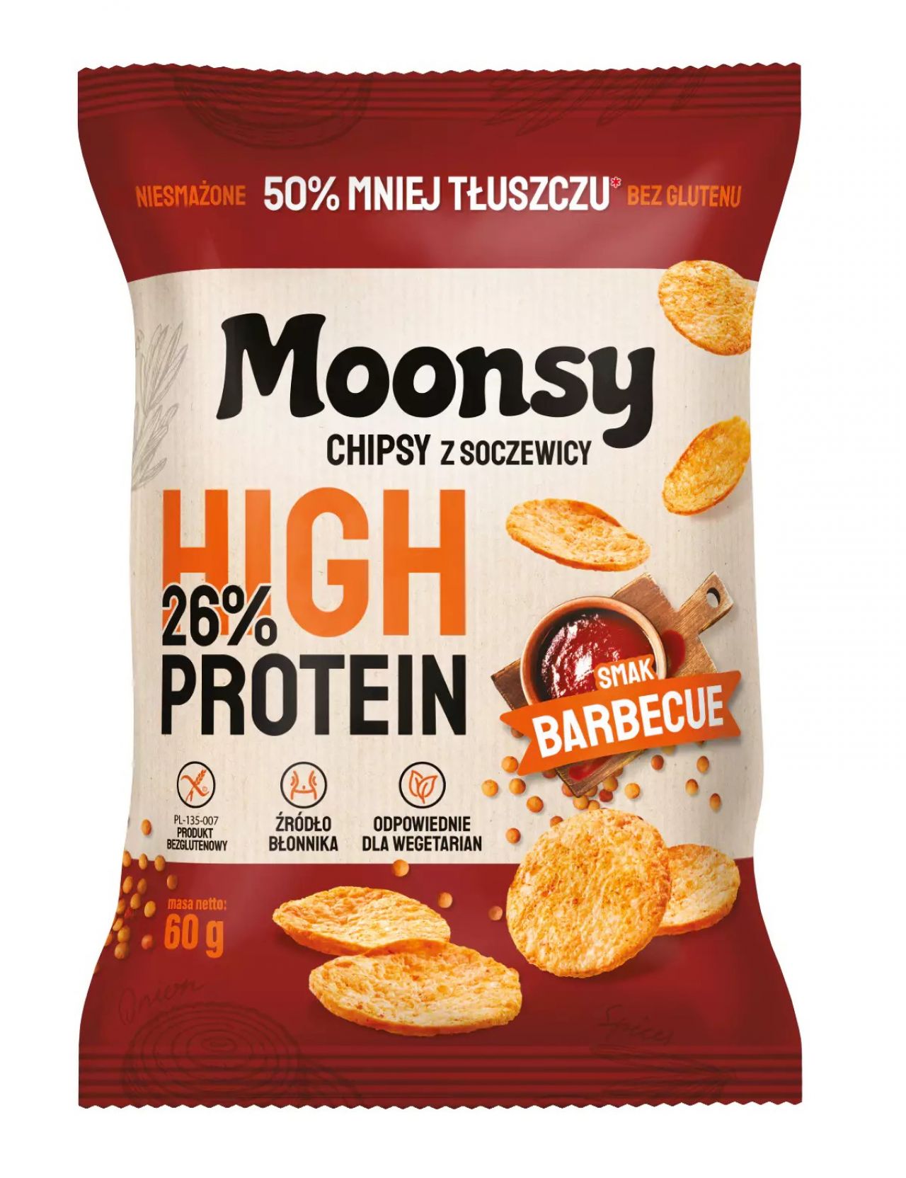 Chipsy z soczewicy o smaku barbecue MOONSY HIGH PROTEIN 60g