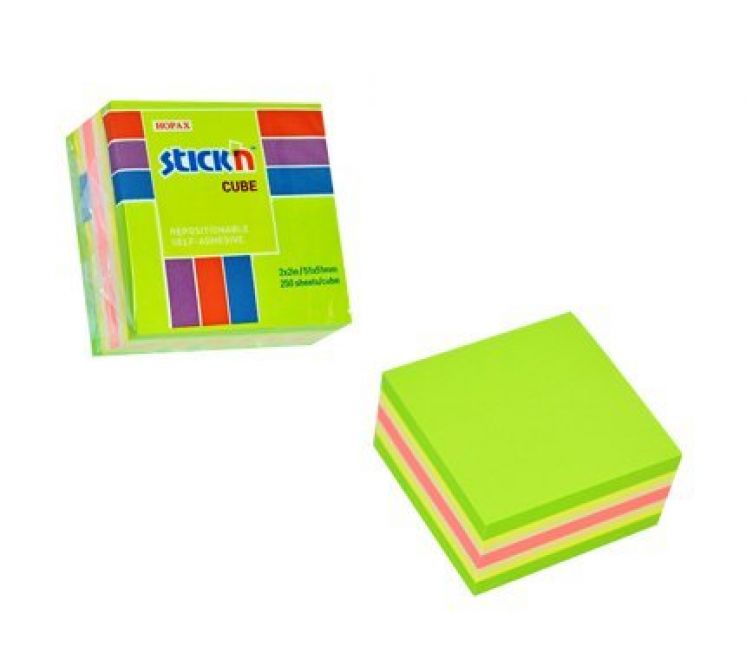 kostka samoprzylepna STICK&quot;N 51mmX51mm 250 kartek zielony mix neon i pastel
