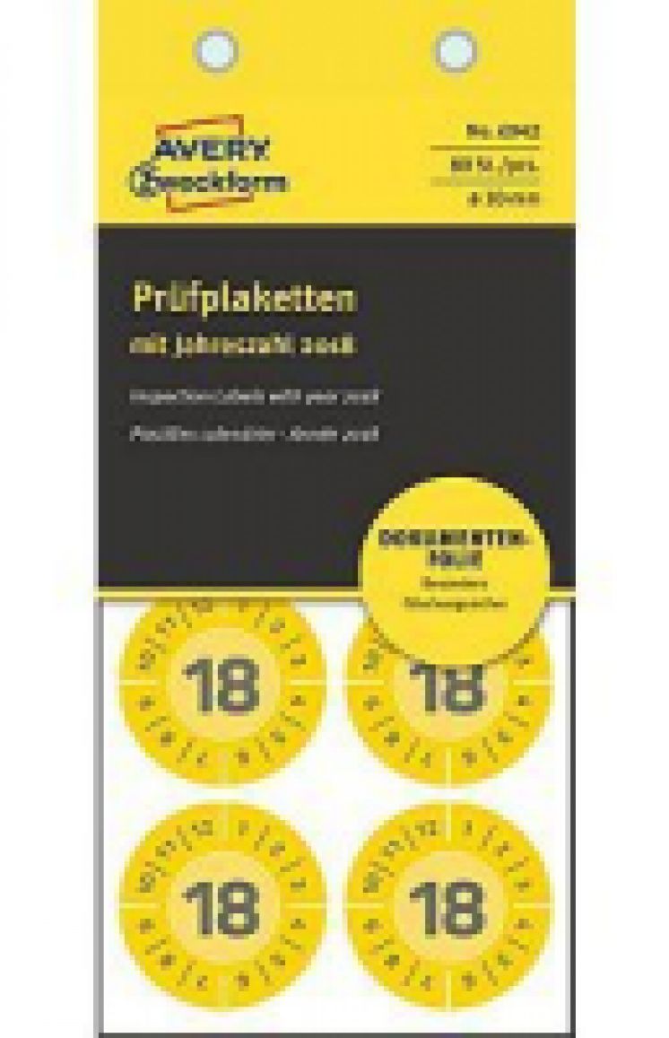 Etykiety inspekcyjne NoPeel 2018 Ø30mm, 80szt. żółte 6942 Avery Zweckform