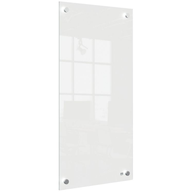 Mała podłużna szklana tablica suchościeralna Nobo Home 300x600mm, biała