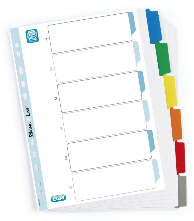 Przekładki kartonowe ELBA MYLAR A4+ KOLOROWE 6 kart wzmocnione indeksy