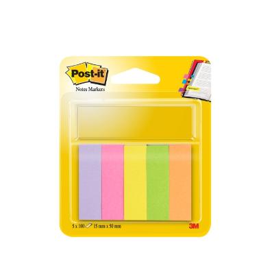 Zakładki indeksujące POST-IT&reg; papier, 15x50mm, 5x100 kart., mix kolor&oacute;w neonowy
