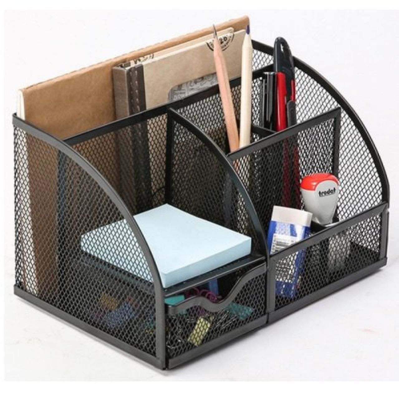 PRZYBORNIK NA BIURKO Q-CONNECT 7 PRZEGRÓD METALOWY SIATKA CZARNY