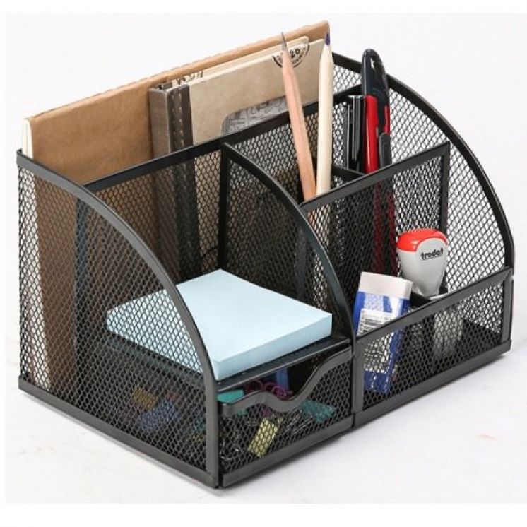 PRZYBORNIK NA BIURKO Q-CONNECT 7 PRZEGRÓD METALOWY SIATKA CZARNY