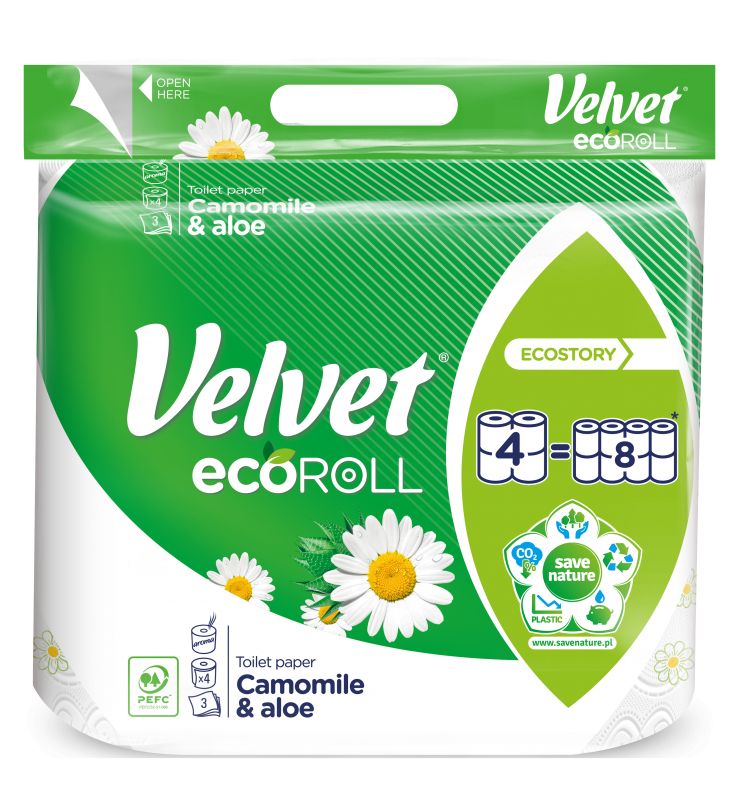 Papier toaletowy Velvet Ecoroll rumianek &amp; aloes 4 rolki