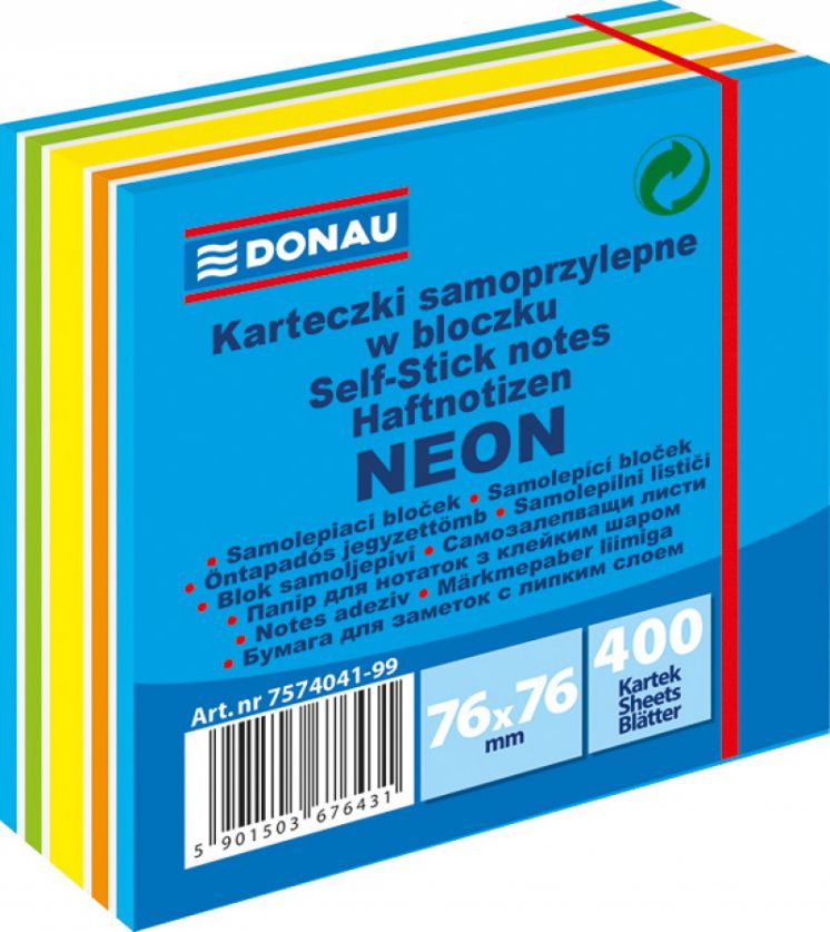 KOSTKA SAMOPRZYLEPNA DONAU 76X76 400 KARTEK NEON-PASTEL mix niebieski