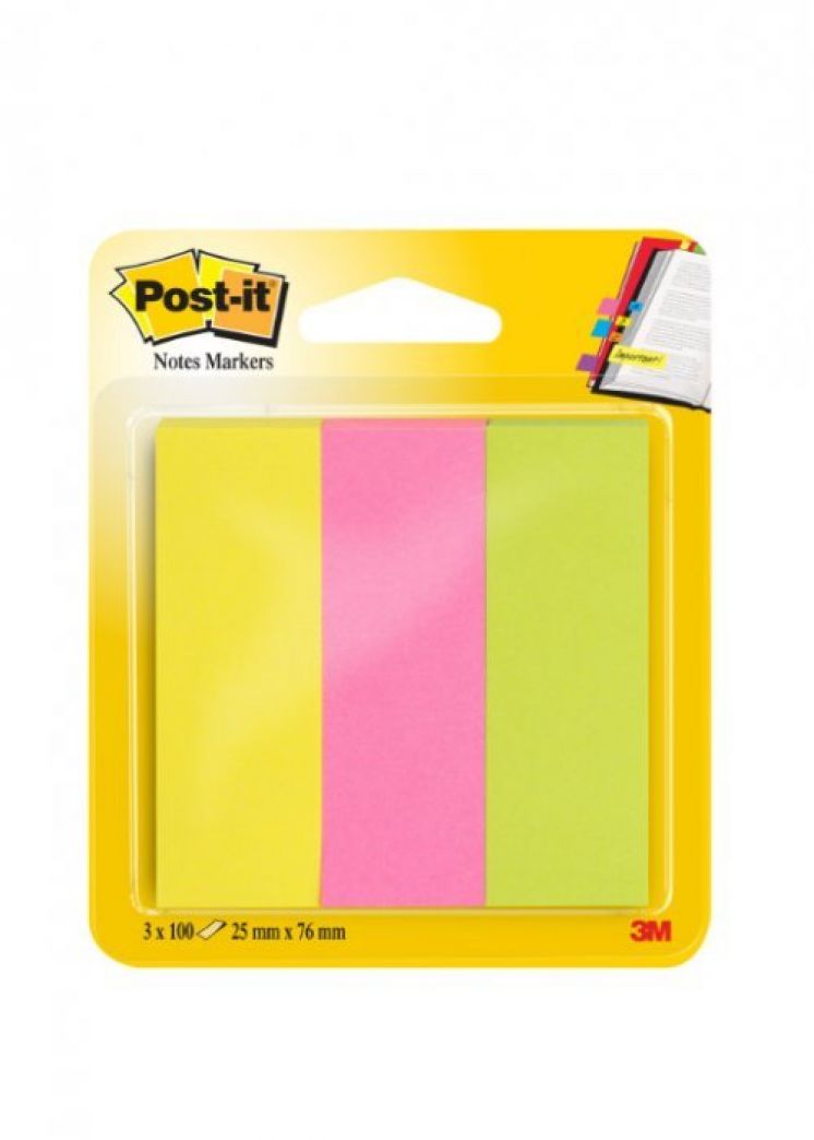 Zakładki indeksujące POST-IT® papier, 26x76mm, 3x100 kart., mix kolorów