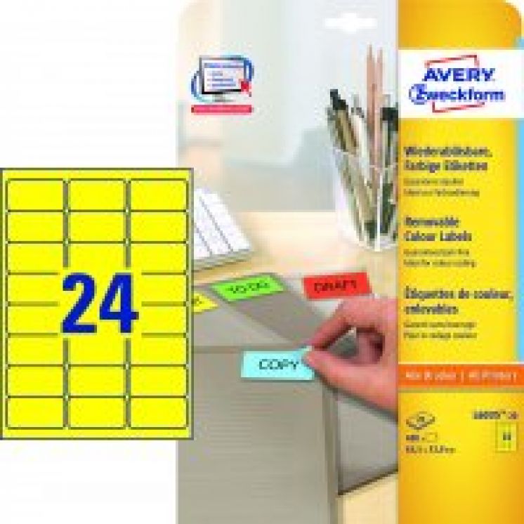 Etykiety AVERY ZWECKFORM usuwalne kolorowe A4, 20 ark./op., 63,5 x 33,9 mm, żółte