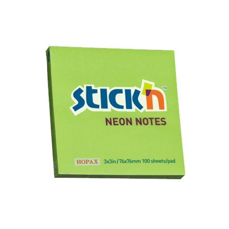 Notes Samoprzylepny 76mm x76mm  Zielony Neonowy  21167 Stick&#039;n