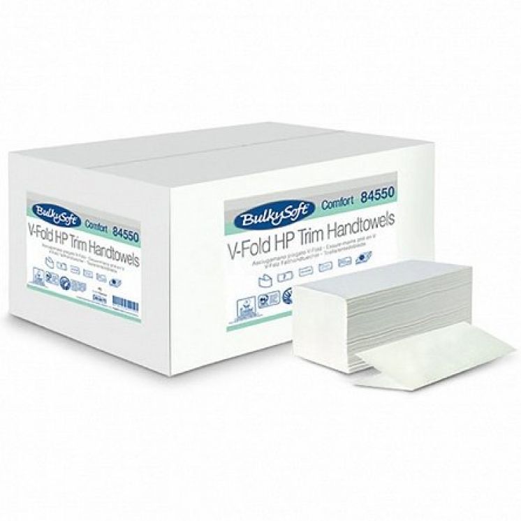 Ręcznik papierowy BulkySoft Comfort składany typu V-Fold TRIM 2w. biały, celuloza, /3150szt./