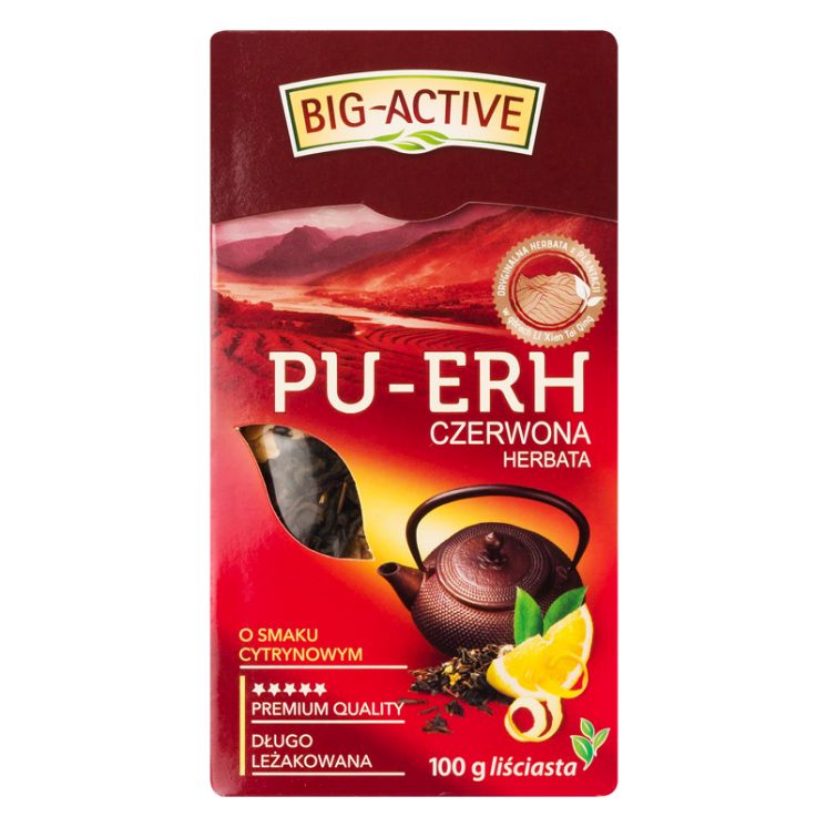 BIG ACTIVE herbata czerwona PU-ERH liściasta o smaku cytrynowym 100g