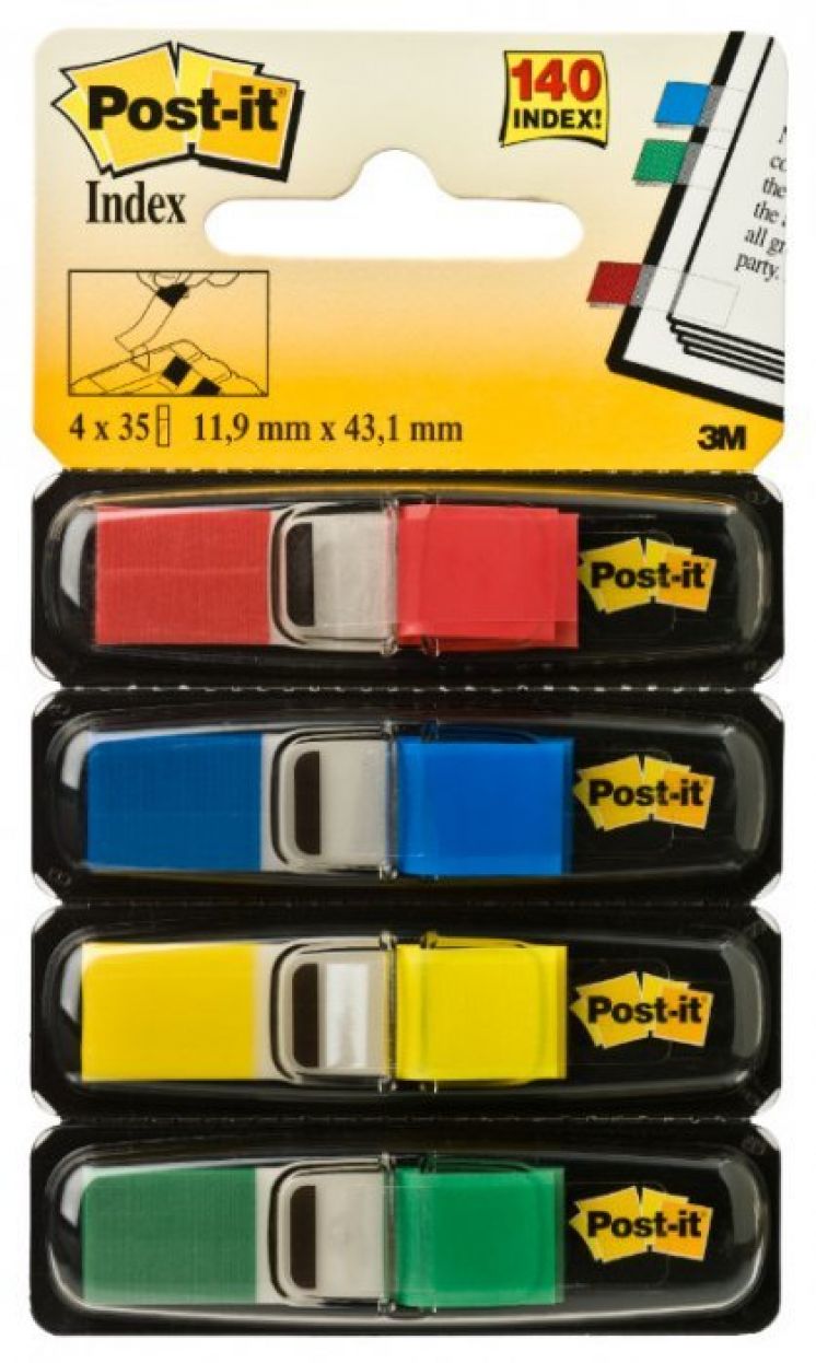 Zakładki indeksujące POST-IT® PP, 12x43mm, 4x35 kart., mix kolorów