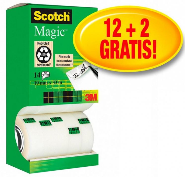 Taśma klejąca Scotch Magic 12 rolek 19mm x 33m + 2 rolki GRATIS