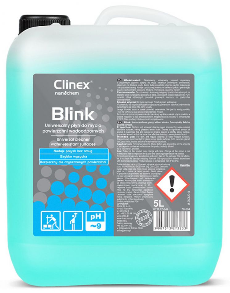 Uniwersalny płyn do mycia powierzchni wodoodpornych CLINEX Blink 5L