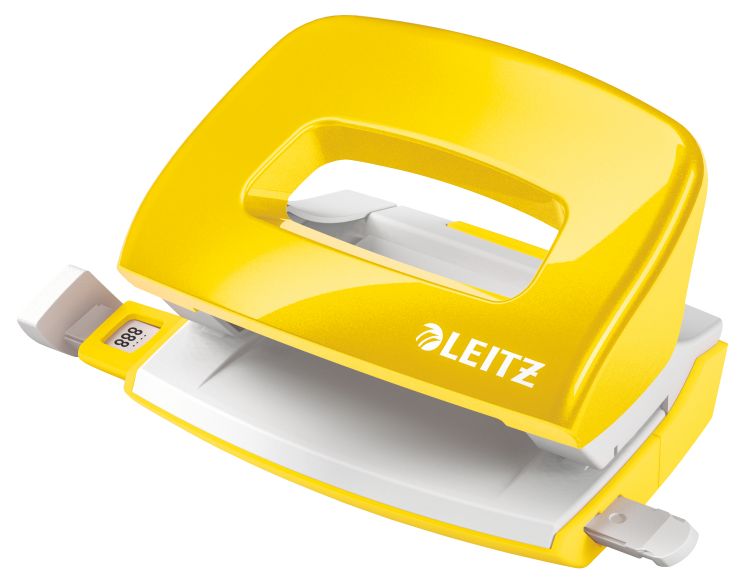 Dziurkacz Mini metalowy Leitz WOW, żółty, 10 lat gwarancji, 10 kartek 50601016